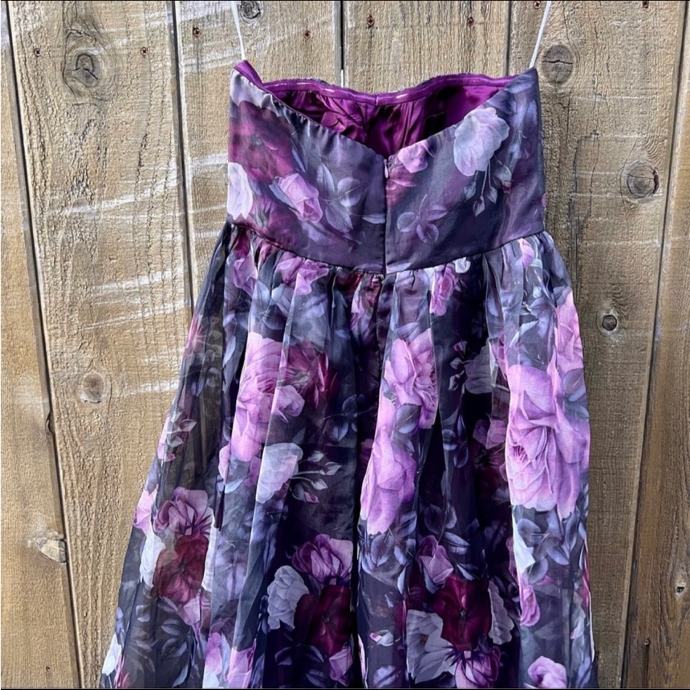 Purple Floral Strapless Bustier Chiffon Organza Maxi Dress 🌿 - Picture 8 of 11